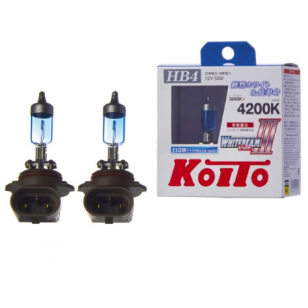 P0757W-Koito-Лампа высокотемпературная Koito Whitebeam 9006 (HB4) 12V 55W (110W) 4200K (комплект 2 шт.)-1