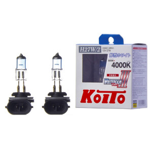 P0729W-Koito-Лампа высокотемпературная Koito Whitebeam H27/2 12V 27W (55W) 4000K (комплект 2 шт.)-1