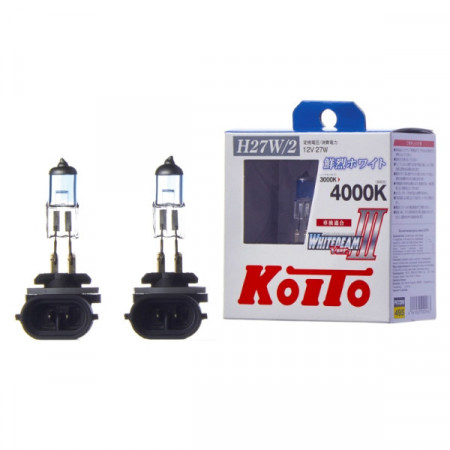 P0729W-Koito-Лампа высокотемпературная Koito Whitebeam H27/2 12V 27W (55W) 4000K (комплект 2 шт.)-1