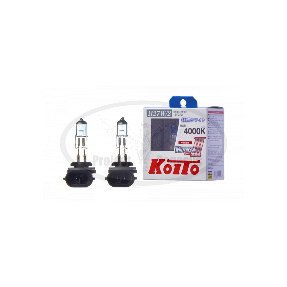 P0729W-Koito-Лампа высокотемпературная Koito Whitebeam H27/2 12V 27W (55W) 4000K (комплект 2 шт.)-1
