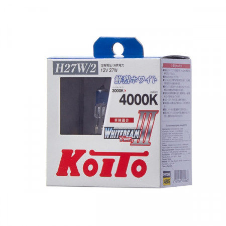 P0729W-Koito-Лампа высокотемпературная Koito Whitebeam H27/2 12V 27W (55W) 4000K (комплект 2 шт.)-2