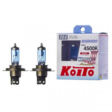 P0744W-Koito-Лампа высокотемпературная Koito Whitebeam Premium H4 12V 60/55W (135/125W) 4500K (комплект 2 шт.)-1